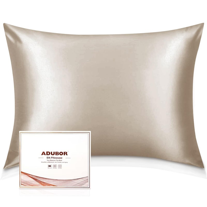 Adubor 100% Silk Pillowcase - Mulberry Silk Pillow Cases, 23 Momme 6A Grade Fibers, Silk Pillow Case for Hair and Skin Health, with Hidden Zipper (King 20''Ã—36'', Beige, 1PC) - Image 1